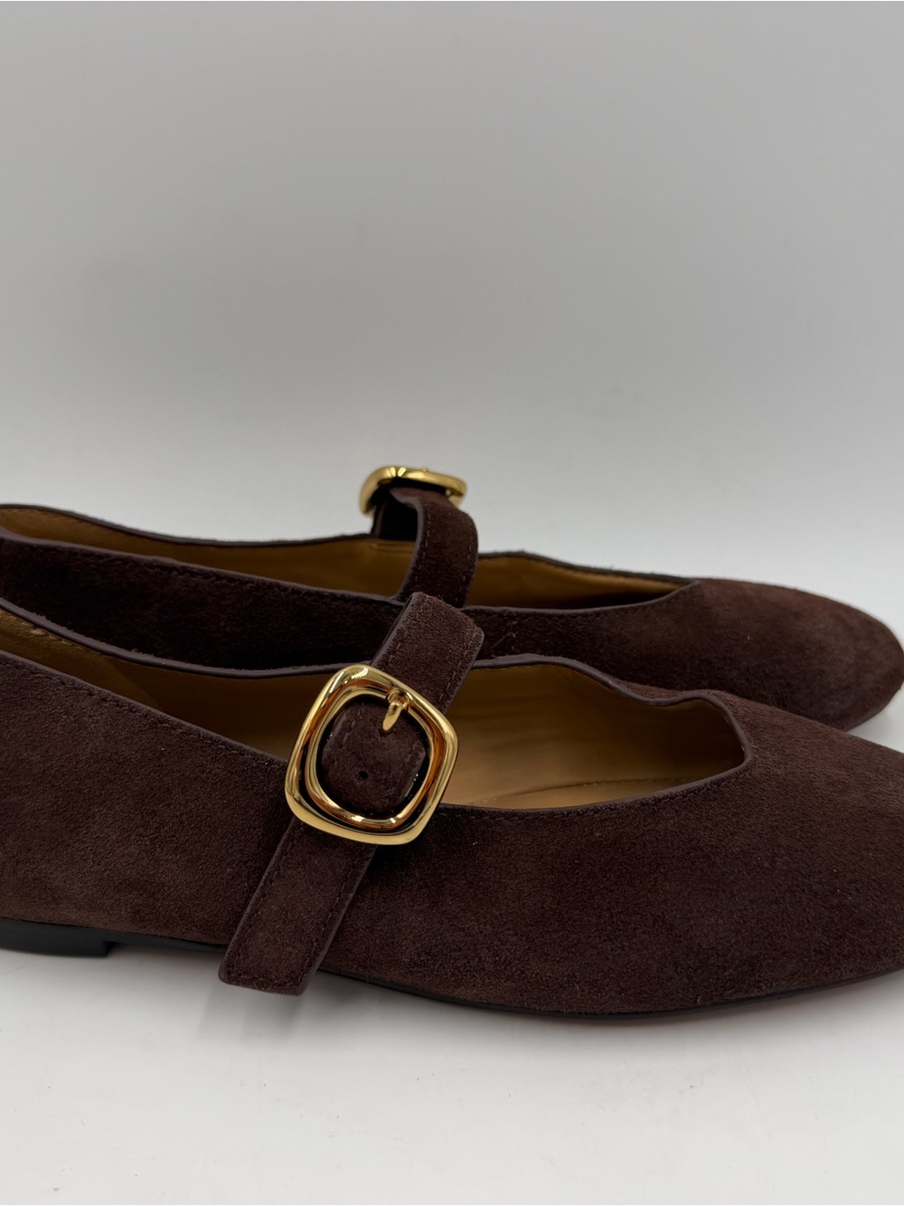 Madewell Suede Mary Jane Ballet Flats Gold Buckle Brown Casual Shoes Womens 7